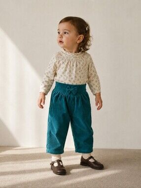Vintage Little Wonders Teal Corduroy Baby Pants 12M Made Canada 90s Bow